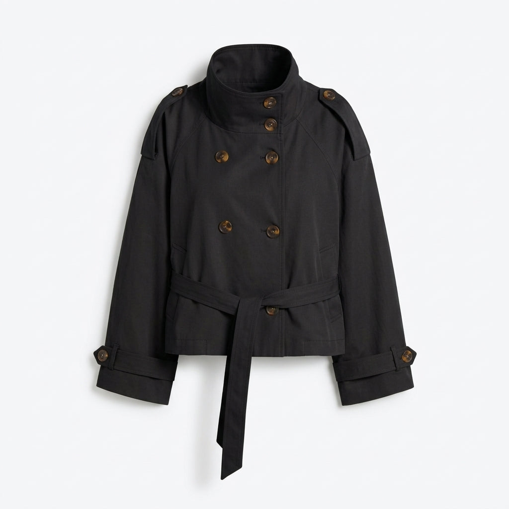 Trench Court Femme - Veste Croisée à Ceinture