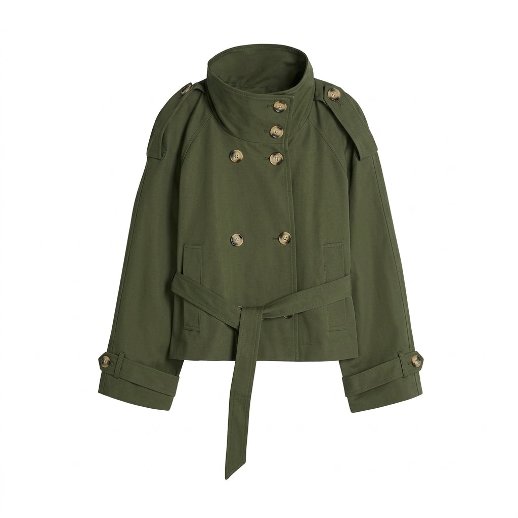 Trench Court Femme - Veste Croisée à Ceinture