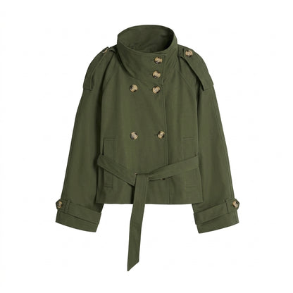 Trench Court Femme - Veste Croisée à Ceinture