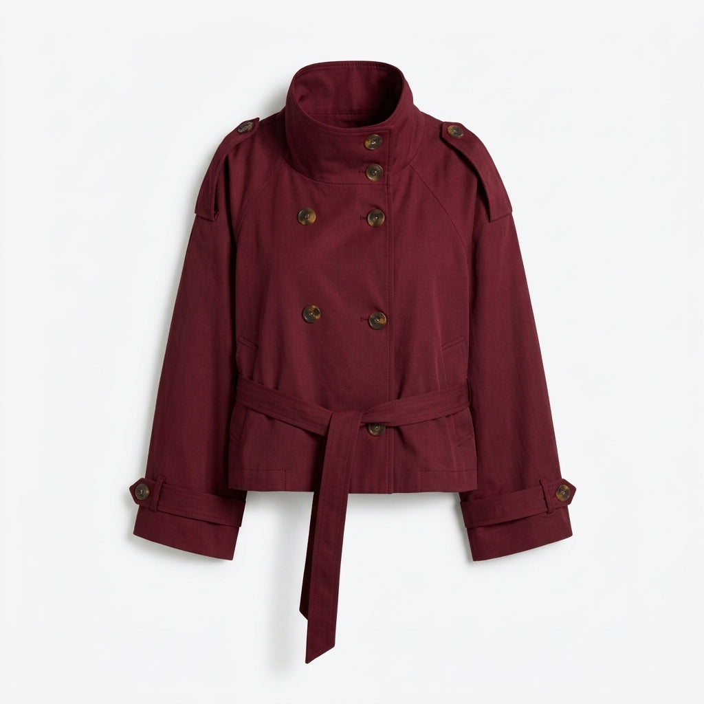 Trench Court Femme - Veste Croisée à Ceinture