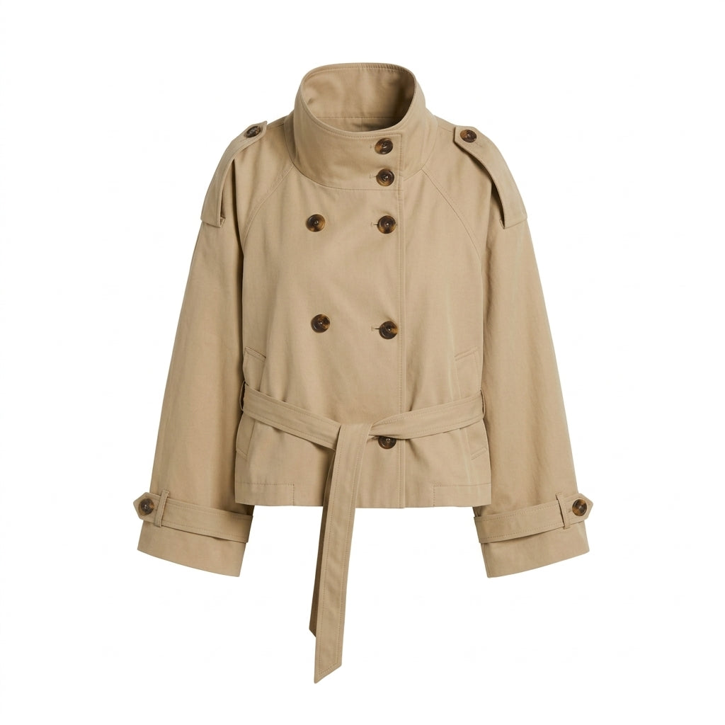 Trench Court Femme - Veste Croisée à Ceinture