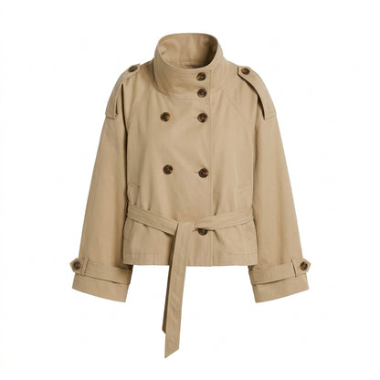 Trench Court Femme - Veste Croisée à Ceinture